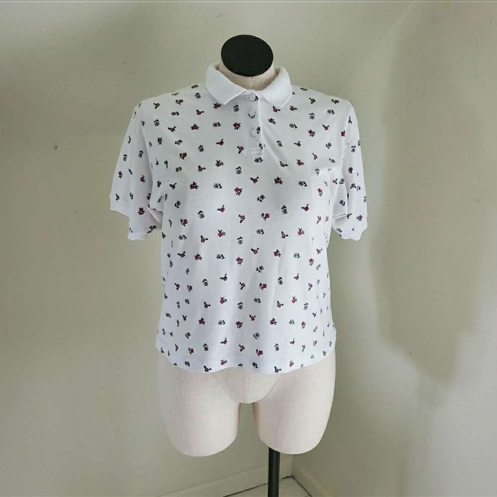 90s Vintage Floral Print Polo Shirt size L-XL